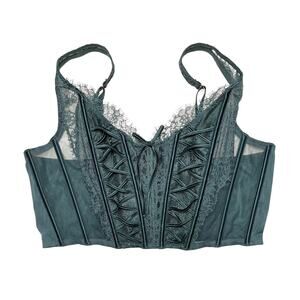 Victoria's Secret Lace-Up Corset Bra Top Midnight Jade Size XL